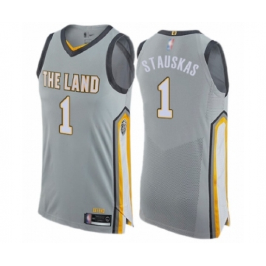 Men's Cleveland Cavaliers #1 Nik Stauskas Authentic Gray Basketball Jersey - City Edition - Ujersey