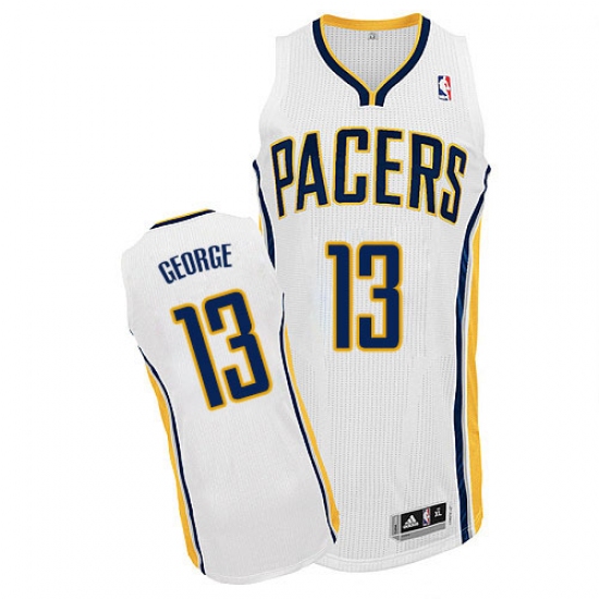Men's Adidas Indiana Pacers #13 Paul George Authentic White Home NBA Jersey - Ujersey