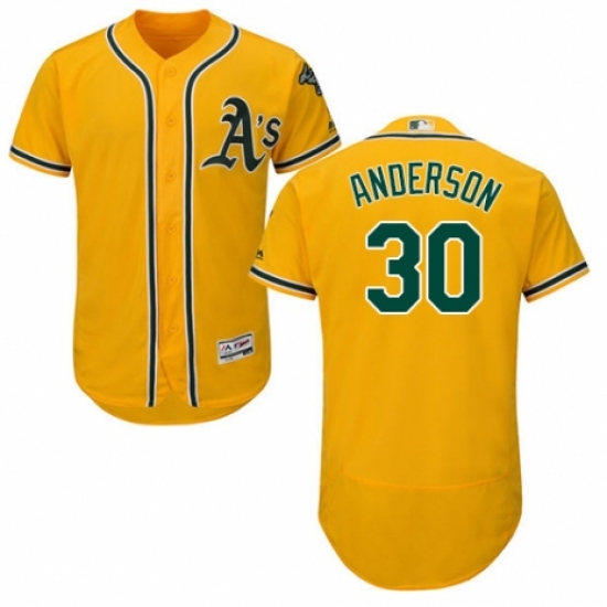 Men's Majestic Oakland Athletics #30 Brett Anderson Gold Alternate Flex Base Authentic Collection MLB Jersey - Ujersey