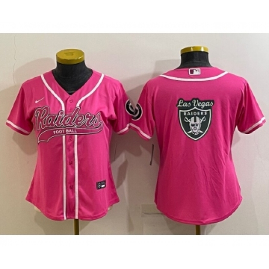 Women's Las Vegas Raiders Pink Team Big Logo With Patch Cool Base Stitched Baseball Jersey - Ujersey