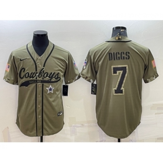 Men's Dallas Cowboys #7 Trevon Diggs 2022 Olive Salute to Service Cool Base Stitched Baseball Jersey - Ujersey
