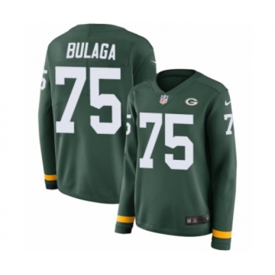 Women's Nike Green Bay Packers #75 Bryan Bulaga Limited Green Therma Long Sleeve NFL Jersey - Ujersey