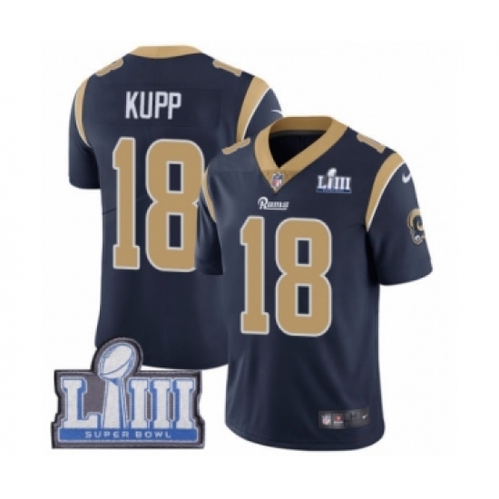 Men's Nike Los Angeles Rams #18 Cooper Kupp Navy Blue Team Color Vapor Untouchable Limited Player Super Bowl LIII Bound NFL Jersey - Ujersey