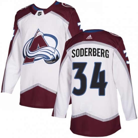 Men's Adidas Colorado Avalanche #34 Carl Soderberg White Road Authentic Stitched NHL Jersey - Ujersey