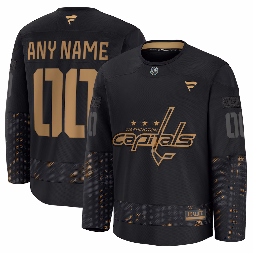 Men's Washington Capitals Fanatics Black 2024 Military Appreciation Custom Practice Jersey - ujerseystore