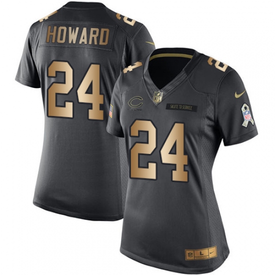 Women's Nike Chicago Bears #24 Jordan Howard Limited Black/Gold Salute to Service NFL Jersey - Ujersey
