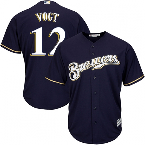 Men's Majestic Milwaukee Brewers #12 Stephen Vogt Replica Navy Blue Alternate Cool Base MLB Jersey - Ujersey