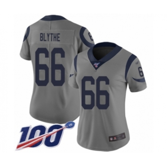Women's Los Angeles Rams #66 Austin Blythe Limited Gray Inverted Legend 100th Season Football Jersey - Ujersey