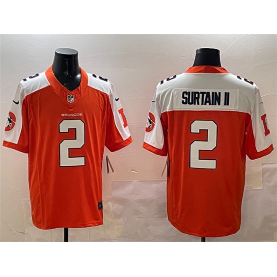 Men's Denver Broncos #2 Patrick Surtain II Orange White 2024 F.U.S.E. V2 Throwback Vapor Limited Alternate Stitched Jersey - Ujersey