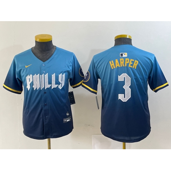 Youth Philadelphia Phillies #3 Bryce Harper Blue 2024 City Connect Limited Stitched Jersey - Ujersey