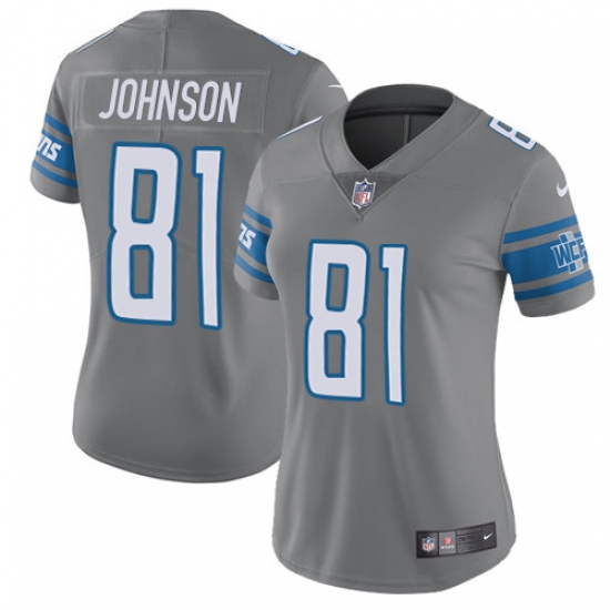 Women's Nike Detroit Lions #81 Calvin Johnson Limited Steel Rush Vapor Untouchable NFL Jersey - Ujersey