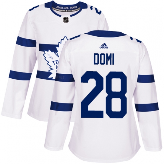 Women's Adidas Toronto Maple Leafs #28 Tie Domi Authentic White 2018 Stadium Series NHL Jersey - Ujersey