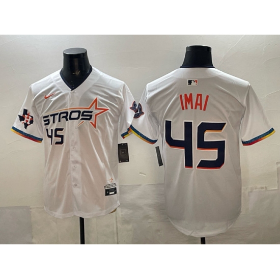 Men's Houston Astros #45 Tatsuya Imai White 2025 City Connect With Texas Limited Stitched Baseball Jersey - Ujersey