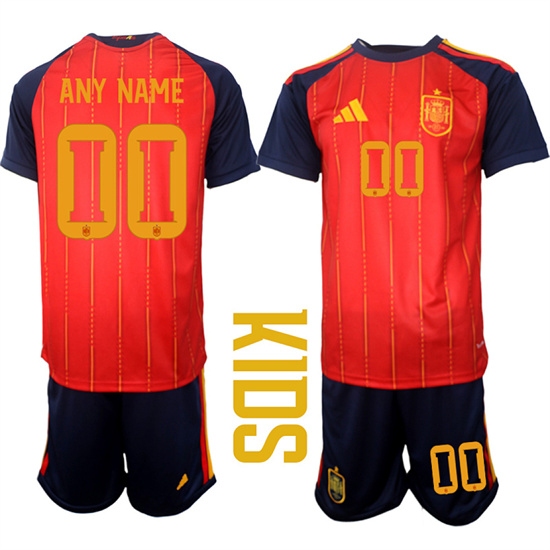 Youth Spain Custom Any Name And Number National Team FIFA x World Cup 2026 Home Red On Field Kids Jerseys - Ujersey
