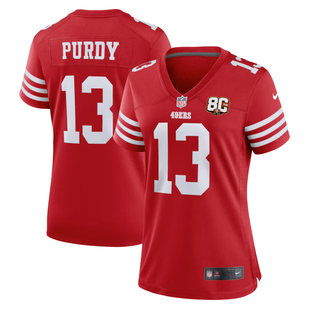 Women's San Francisco 49ers Brock Purdy Nike Scarlet 80th Anniversary Game Jersey - Ujersey
