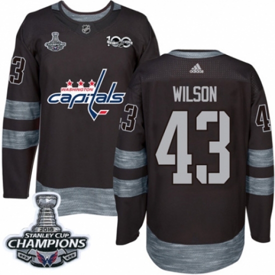 Men's Adidas Washington Capitals #43 Tom Wilson Authentic Black 1917-2017 100th Anniversary 2018 Stanley Cup Final Champions NHL Jersey - Ujersey