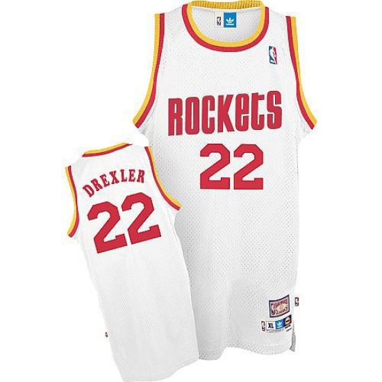 Men's Mitchell and Ness Houston Rockets #22 Clyde Drexler Authentic White Throwback NBA Jersey - Ujersey