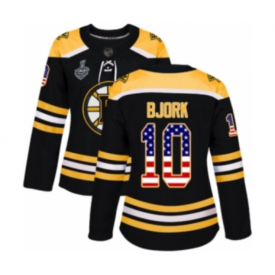 Women's Boston Bruins #10 Anders Bjork Authentic Black USA Flag Fashion 2019 Stanley Cup Final Bound Hockey Jersey - Ujersey