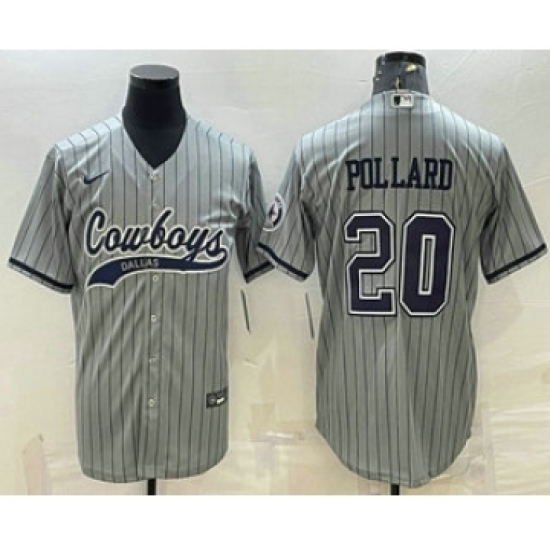 Men's Dallas Cowboys #20 Tony Pollard Grey Pinstripe With Patch Cool Base Stitched Baseball Jersey - Ujersey