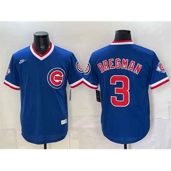 Men's Chicago Cubs #3 Alex Bregman Royal 150th Anniversary Throwback Vapor Limited Stitched Baseball Jersey