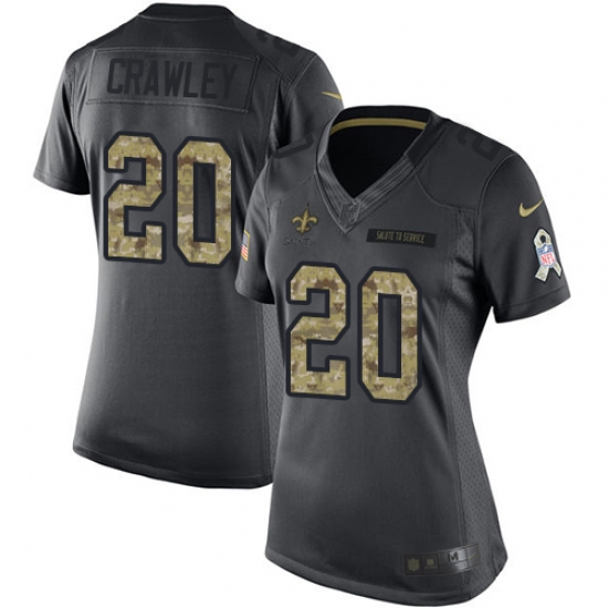Women's Nike New Orleans Saints #20 Ken Crawley Limited Black 2016 Salute to Service NFL Jersey - Ujersey