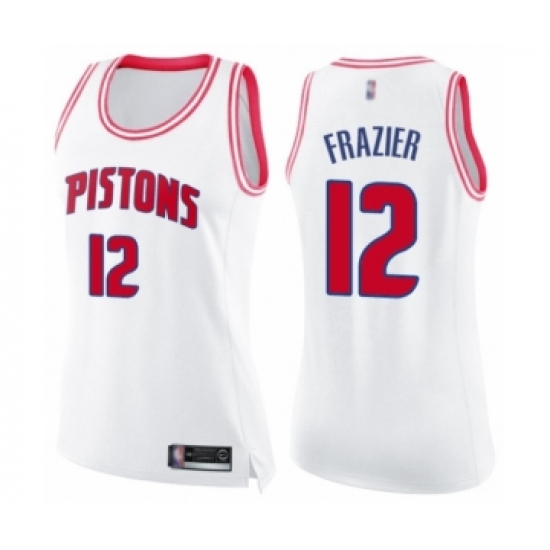 Women's Detroit Pistons #12 Tim Frazier Swingman White Pink Fashion Basketball Jersey - Ujersey