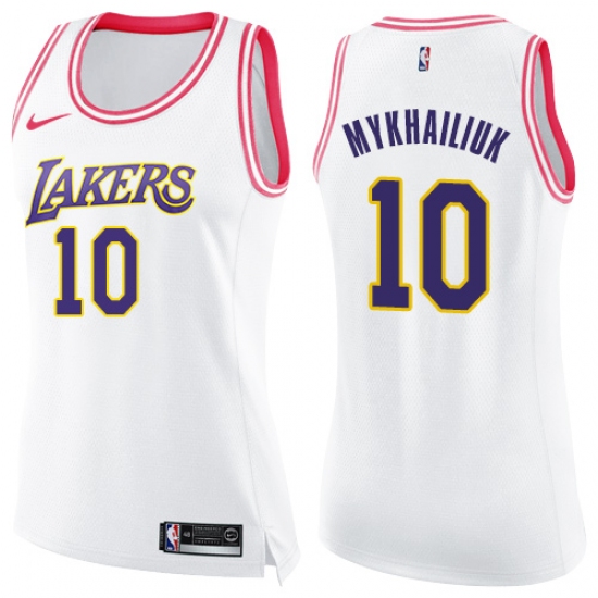 Women's Nike Los Angeles Lakers #10 Sviatoslav Mykhailiuk Swingman White Pink Fashion NBA Jersey - Ujersey