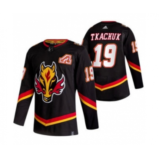 Men's Calgary Flames #19 Matthew Tkachuk Black 2020-21 Reverse Retro Alternate Hockey Jersey - Ujersey