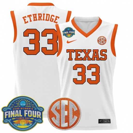 Men's Texas Longhorns #33 Kamie Ethridge White 2025 Sec Women’s Final Four Stitched Basketball Jersey - Ujersey
