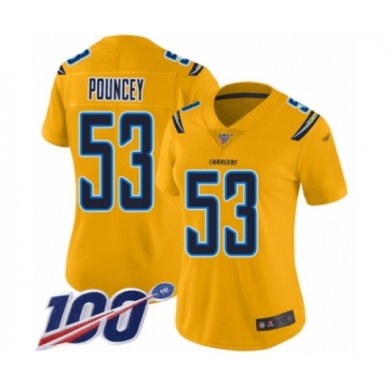 Women's Los Angeles Chargers #53 Mike Pouncey Limited Gold Inverted Legend 100th Season Football Jersey - Ujersey