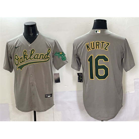 Men's Oakland Athletics #16 Nick Kurtz Grey Cool Base Stitched Baseball Jersey - Ujersey