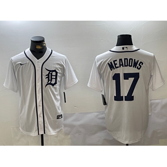 Men's Detroit Tigers #17 Parker Meadows White Cool Base Stitched Jersey - Ujersey