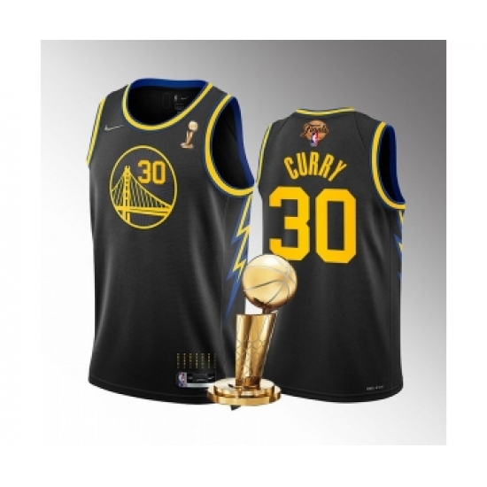 Men's Golden State Warriors #30 Stephen Curry Black 2022 NBA Finals Champions Stitched Jersey