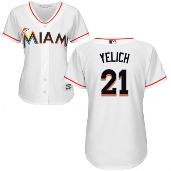 Women's Majestic Miami Marlins #21 Christian Yelich Replica White Home Cool Base MLB Jersey - Ujersey