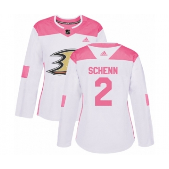 Women's Adidas Anaheim Ducks #2 Luke Schenn Authentic White Pink Fashion NHL Jersey - Ujersey
