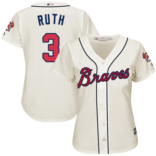 Women's Majestic Atlanta Braves #3 Babe Ruth Authentic Cream Alternate 2 Cool Base MLB Jersey - Ujersey