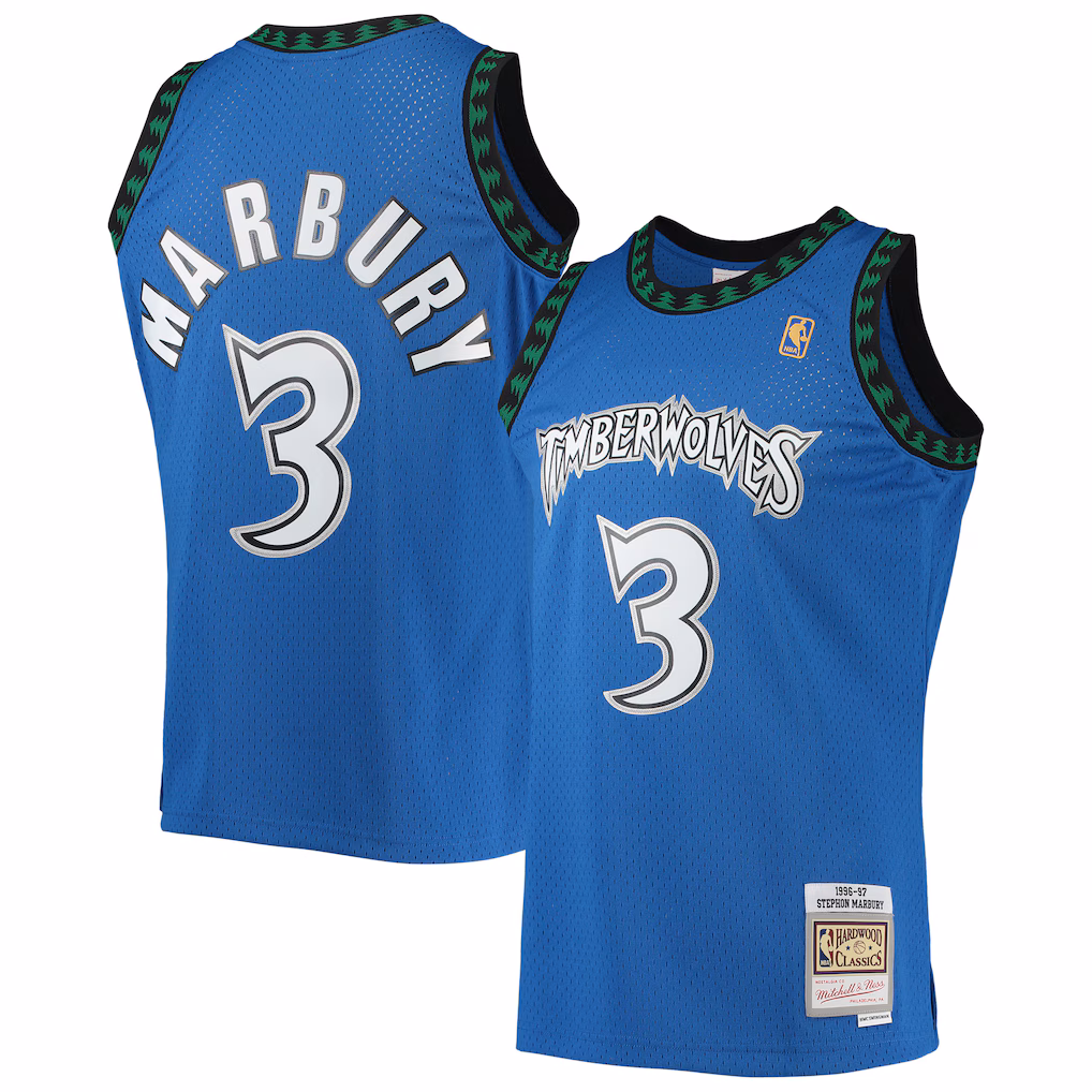 Men's Minnesota Timberwolves Stephon Marbury Mitchell & Ness Blue 1996/97 Hardwood Classics Swingman Jersey - ujerseystore