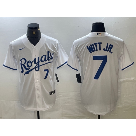 Men's Kansas City Royals #7 Bobby Witt Jr Number White Cool Base Stitched MLB Jersey1 - Ujersey