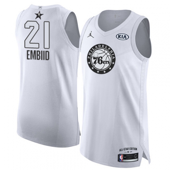 Men's Nike Jordan Philadelphia 76ers #21 Joel Embiid Authentic White 2018 All-Star Game NBA Jersey - Ujersey