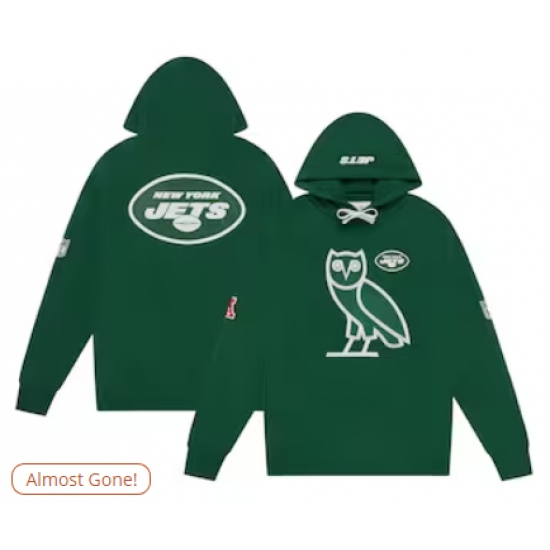 Men's New York Jets OVO x NFL Green OG Owl Pullover Hoodie - Ujersey