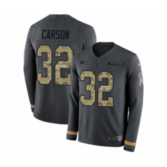 Men's Nike Seattle Seahawks #32 Chris Carson Limited Black Salute to Service Therma Long Sleeve NFL Jersey - Ujersey