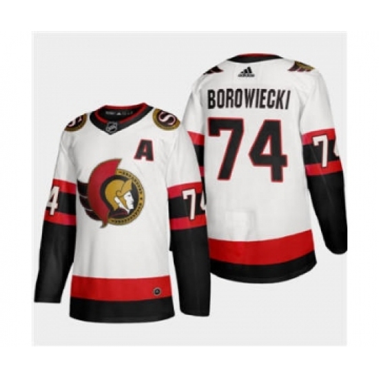 Men's Ottawa Senators #74 Mark Borowiecki White 2020-21 Authentic Player Away Stitched Hockey Jersey - Ujersey