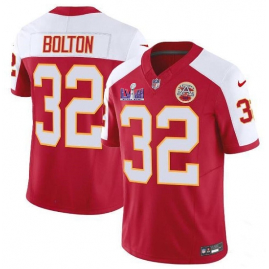 Men's Kansas City Chiefs #32 Nick Bolton Red White 2024 F.U.S.E. Super Bowl LVIII Vapor Untouchable Limited Football Stitched Jersey - Ujersey