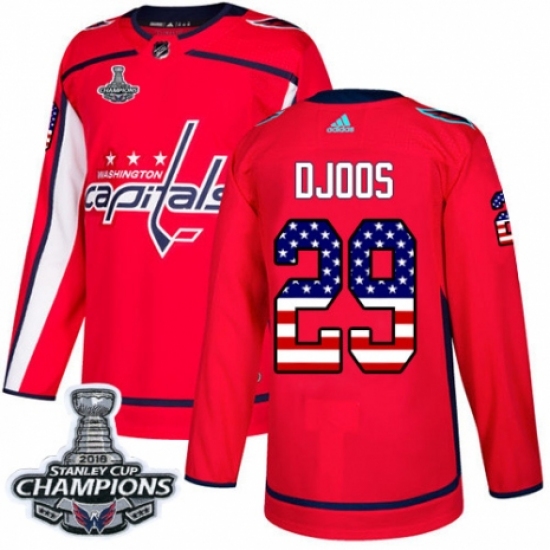 Men's Adidas Washington Capitals #29 Christian Djoos Authentic Red USA Flag Fashion 2018 Stanley Cup Final Champions NHL Jersey - Ujersey