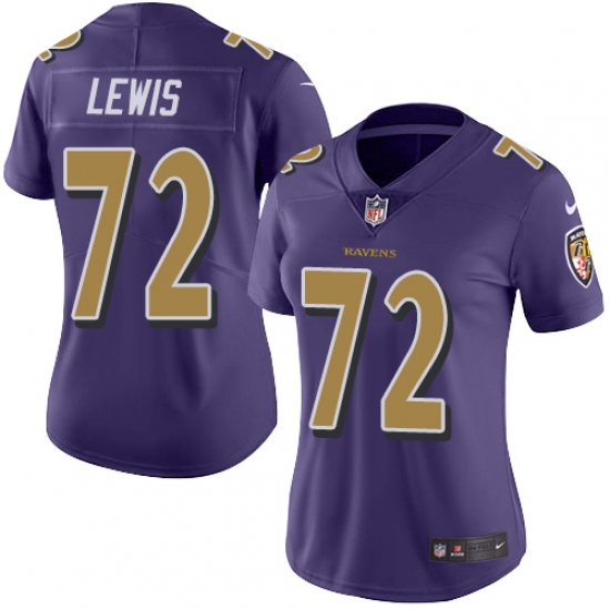 Women's Nike Baltimore Ravens #72 Alex Lewis Limited Purple Rush Vapor Untouchable NFL Jersey - Ujersey