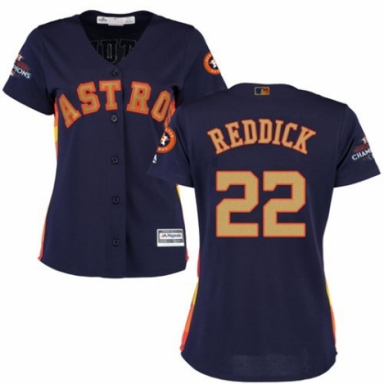 Women's Majestic Houston Astros #22 Josh Reddick Authentic Navy Blue Alternate 2018 Gold Program Cool Base MLB Jersey - Ujersey