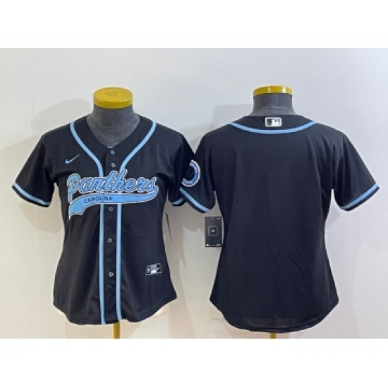Women's Carolina Panthers Blank Black With Patch Cool Base Stitched Baseball Jersey - Ujersey
