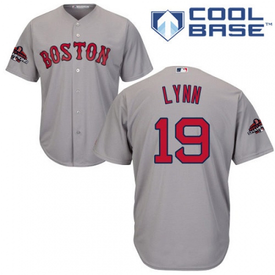 Youth Majestic Boston Red Sox #19 Fred Lynn Authentic Grey Road Cool Base 2018 World Series Champions MLB Jersey - Ujersey