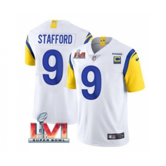 Men's Los Angeles Rams #9 Matthew Stafford White 2022 With C Patch Super Bowl LVI Vapor Limited Jersey - Ujersey