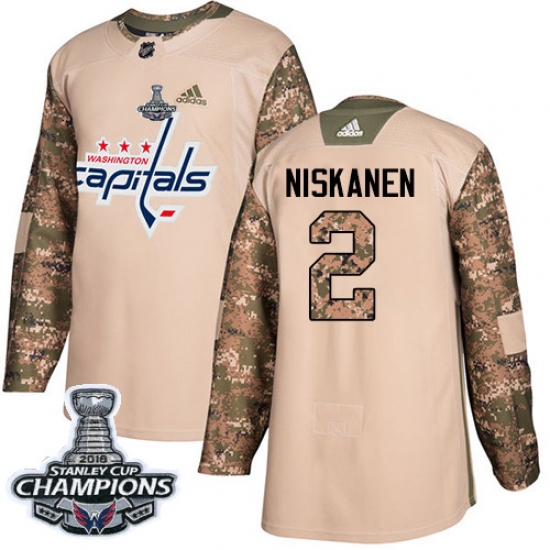 Men's Adidas Washington Capitals #2 Matt Niskanen Authentic Camo Veterans Day Practice 2018 Stanley Cup Final Champions NHL Jersey - Ujersey